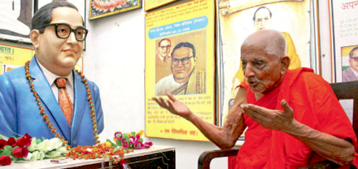 Venerable Bhadanta Galgedar Pragyanand was the youngest of seven monastics who conducted the Buddhist refuge ceremony for renowned Indian social activist and reformer Dr. B. R. Ambedkar in 1956. From timesofindia.com