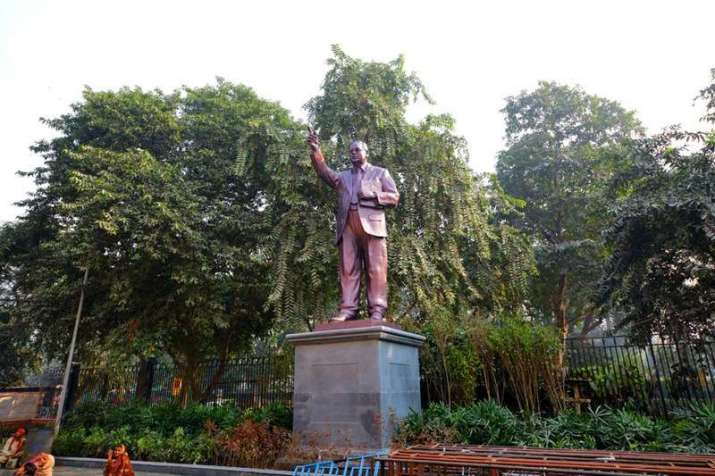 Bronze statue of Dr. Ambedkar outside of the center. From financialexpress.com