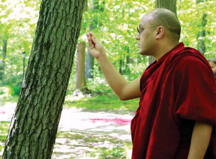 His Holiness the Karmapa blessing the temple land. Image courtesy of the Great Compassion Bodhi Prajna Temple