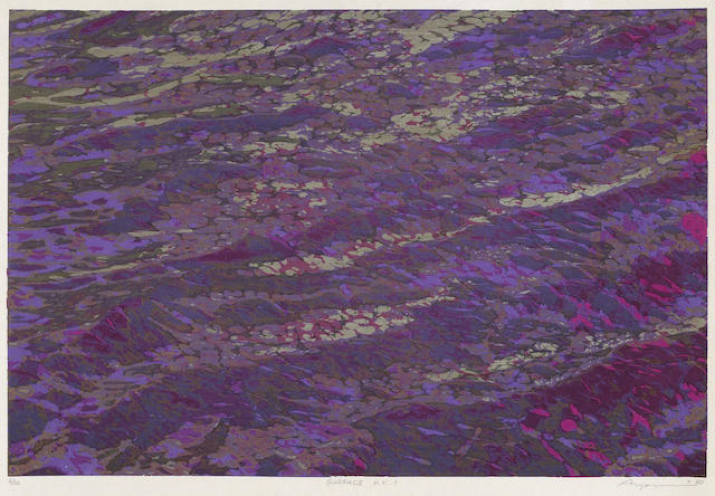 <i>Surface K.Y.-1</i>, from the <i>Surface</i> series by Ayomi Yoshida, 1987, woodblock print, ink and color on paper. From bonhams.com