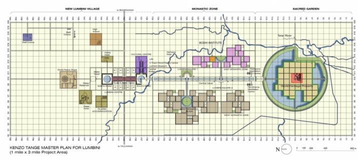 Map of the Kenzo Tange Master Plan for Lumbini. Image courtesy of the Lumbini Social Service Foundation