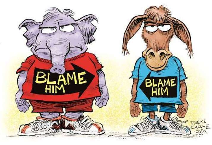 Cartoon of a Republican elephant and Democratic donkey. From caglecartoons.com