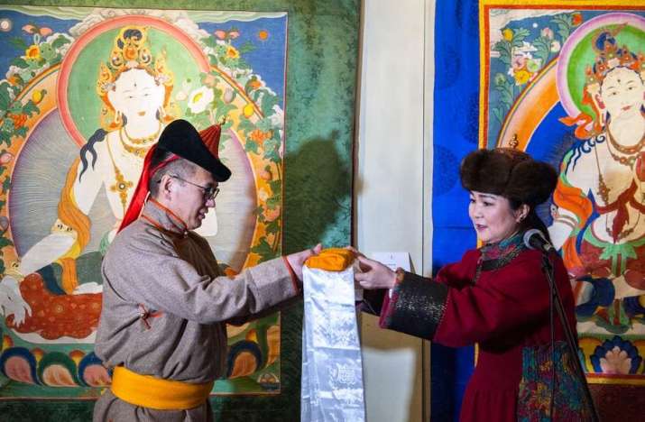 Kunze Chimed during the exhibition “White Tara” at the Bogd Khan Palace Museum. From montsame.mn