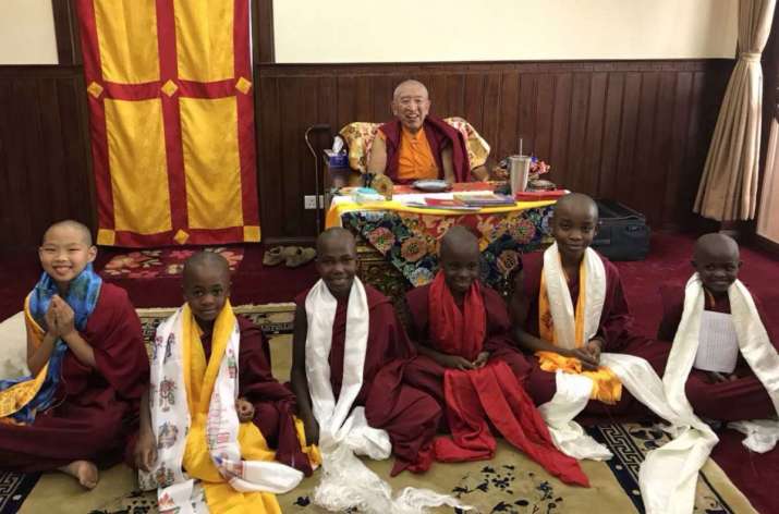 Khenchen Thrangu Rinpoche with the Five Chosen for Trial from Africa. From druponrinpoche.org