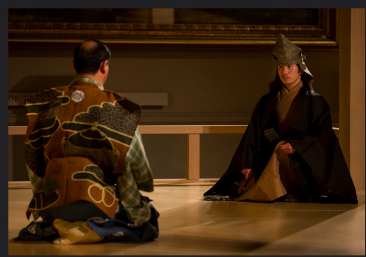 The samurai Kumagae becomes the Buddhist priest Rensho, right. Victoria and Albert Museum, 2009. Photo by Jonathan Greet