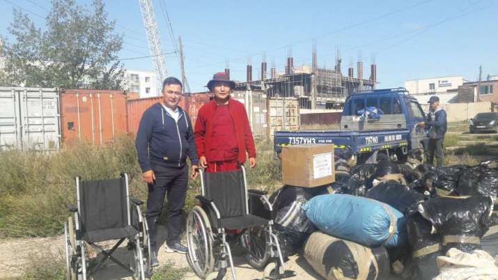 Lama acquiring wheelchairs for the local handicapped community. From Erdenezuu Monastery Baasansuren Facebook