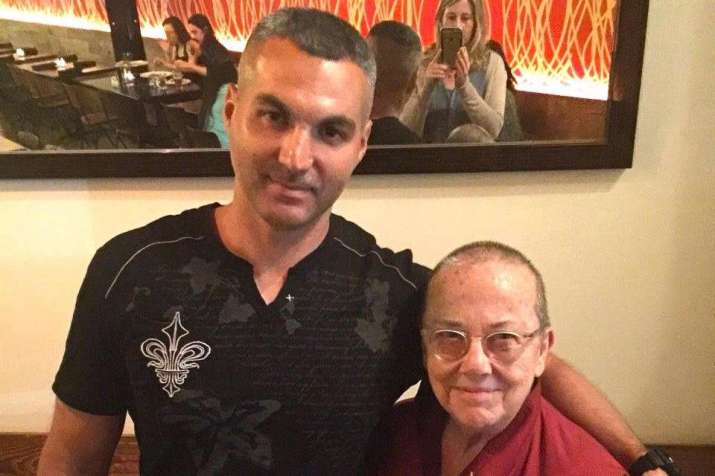 Ven. Robina Courtin, right, with A. J. Esquer in Los Angeles soon after his release from prison, June 2017. Photo by Kate Macdonald