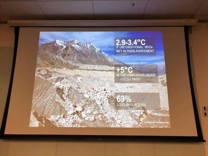 Debra Tan's slide showing the disproportionate effects of climate change on the Tibetan plateau. Image courtesy of Raymond Lam