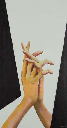 Elissar 1, from Hand Series by Seta Manoukian, 2016, acrylic on canvas; 50” x 26”; Courtesy of the artist and Tufenkian Fine Arts