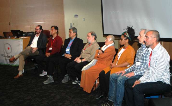 Woodenfish 2019 Buddhism, Science, and Future panel members. Image courtesy of Woodenfish Foundation