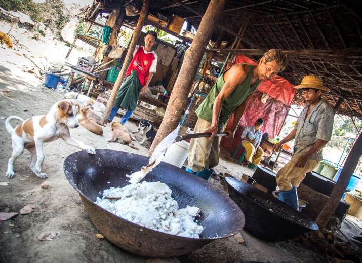 A puppy looks on eagerly as a pot of rice is prepared for the animals’ meals. Photo by Aung Myin Ye Zaw. From mmtimes.com
