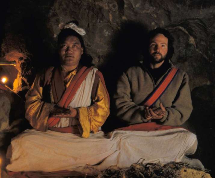 Ian Baker with Lama Lhundrup Dorje, a Nyingma adept from eastern Tibet, in Khandro Sangpuk, the Secret Cave of the Dakinis, in Terdrom, Tibet. Image courtesy of Ian Baker