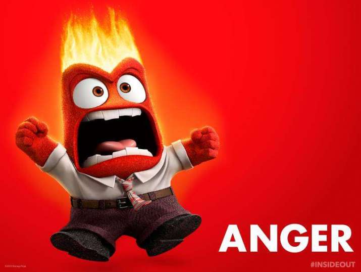 The character Anger from the Disney film <i>Inside Out</i>. The physiological image of anger causing heat in the head might be a universal human (and beyond) quality. From livingwellcounselling.ca