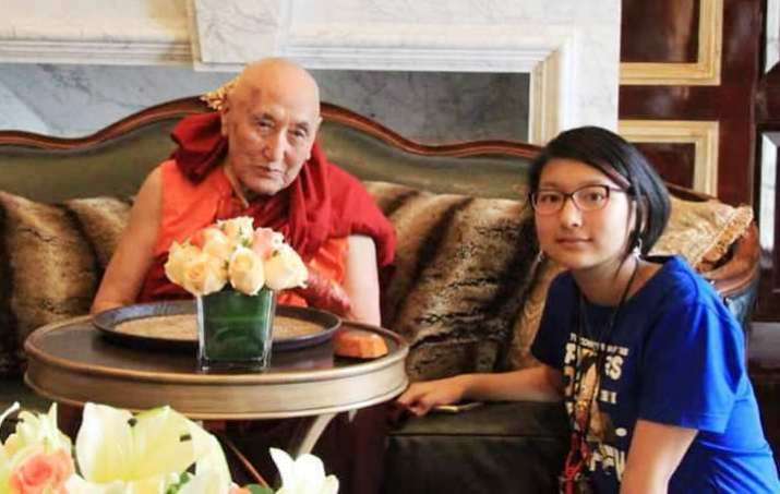 Khandro Tashi Chotso with her great-uncle, His Eminence Yangthang Tulku Rinpoche. From Yangthang Rinpoche Facebook