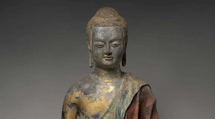 Buddha statue, probably Amitabha, early seventh century. From metmuseum.org