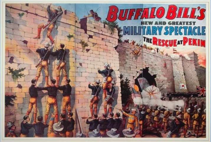 A modern copy of a remarkable performance poster for Buffalo Bill. This show was a re-enactment of the Chinese Boxer Uprising, an anti-foreign martial arts rebellion, subdued with the help of foreign nations and guns