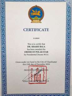Certificate of the Order of the Polar Star. Image courtesy of Prof. Shashi Bala