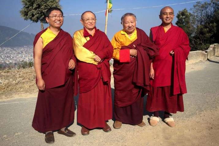 Left to right: Tsoknyi Rinpoche, Chökyi Nyima Rinpoche, Tsikey Chökling Rinpoche, and Mingyur Rinpoche. Image courtesy of Sangyum Dechen Paldron