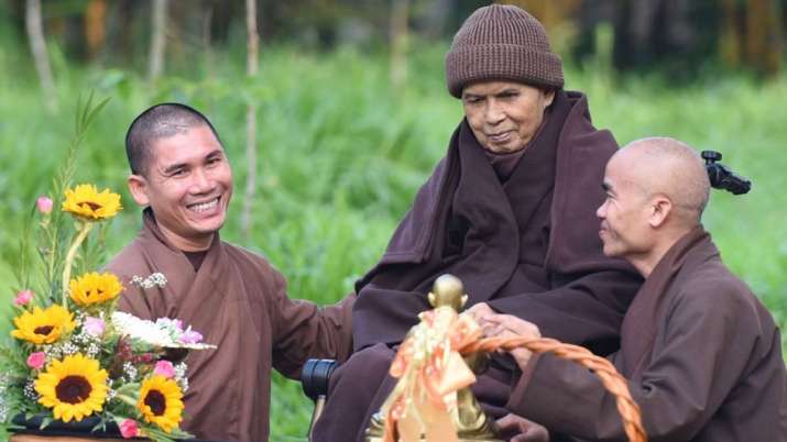 Thich Nhat Hanh with disciples. From thichnhathanhfoundation.org