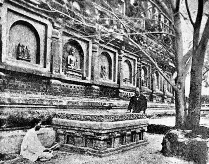 Sri Lankan Buddhist revivalist Anagarika Dharmapala (1864-1933) at the Vajrasana. From wikipedia.org