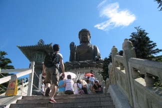 The great Buddha on Lantau Island in Hong Kong is reached by a long series of stairs. (Vivian Yan)