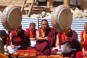 Monks chanting and drums beating during consecration ceremony in temple renovation. Dana offerings followed. © Buddhistdoor