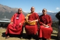 Snow-capped Himalayan peaks behind Lama Kelzang, Venerable Dhammapala and Lama Tenzin © Dorothy Ko